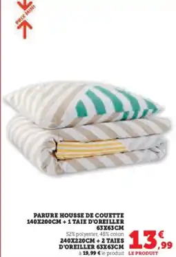 Hyper U Parure housse de couette 140x200cm + 1 taie d'oreiller 63x63cm 240x220cm + 2 taies d'oreiller 63x63cm offre