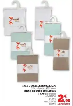 Hyper U Taie d'oreiller 63x63cm drap housse 90x190cm offre