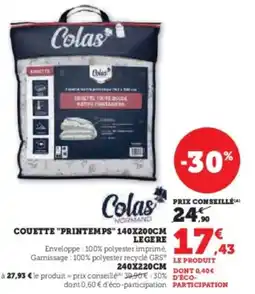 Hyper U COLAS Couette "printemps" 140x200cm legere offre