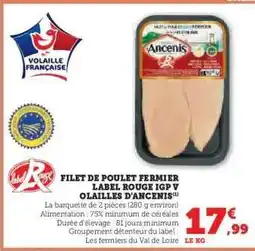 Hyper U FILET DE POULET FERMIER LABEL ROUGE IGP VOLAILLES D'ANCENIS offre