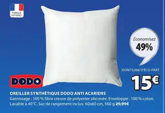JYSK Oreiller synthétique dodo anti acariens offre