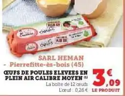 Hyper U Oeufs de poules élevées en plein air calibre moyen offre