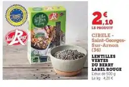 Hyper U LENTILLES VERTES DU BERRY LABEL ROUGE offre