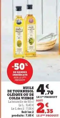 Hyper U HUILE DE TOURNESOL OLÉIQUE OU DE COLZA VIERGE offre