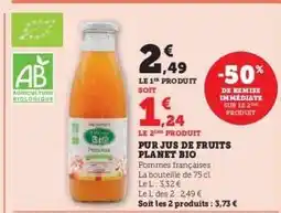 Hyper U PUR JUS DE FRUITS PLANET BIO offre