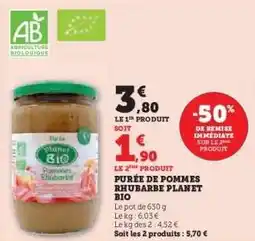 Hyper U PURÉE DE POMMES RHUBARBE PLANET BIO offre