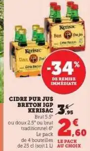 Hyper U CIDRE PUR JUS BRETON IGP KERISAC offre