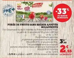 Hyper U PURÉE DE FRUITS SANS SUCRES AJOUTÉS MILLEFRUITS offre