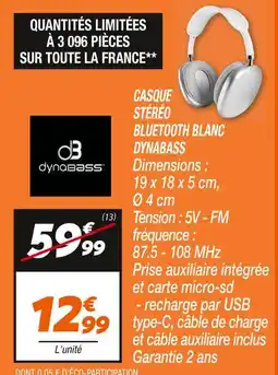 Netto dynaBass Casque Stéréo Bluetooth Blanc offre