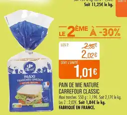 Match Carrefour Classic Pain de mie nature offre
