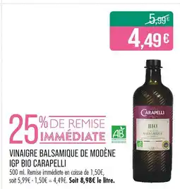 Match Carapelli Vinaigre balsamique de Modène IGP Bio offre