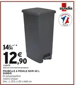 Intermarché SUNDIS Poubelle à pédale noir 40 L offre