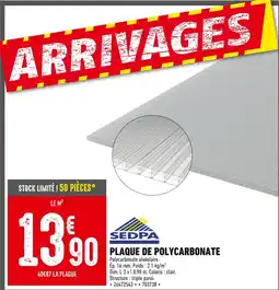 Batkor SEDPA Plaque de polycarbonate offre