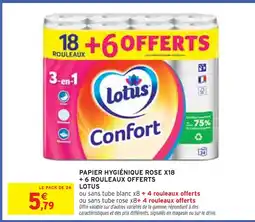 Intermarché Lotus Papier hygiénique rose x18 + 6 rouleaux offerts offre