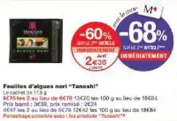 Monoprix Feuilles d'algues nori tanoshi offre