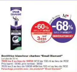 Monoprix Dentifrice blancheur charbon email diamant offre
