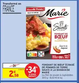 Intermarché MARIE Fondant de boeuf écrasé de pommes de terre sauce à la basquaise offre