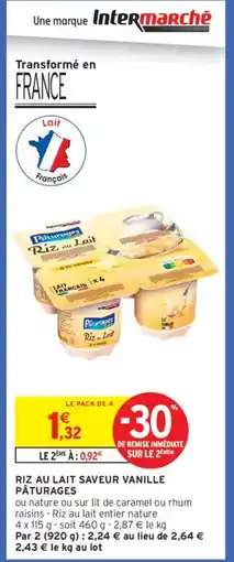 Intermarché PÂTURAGES Riz au lait saveur vanille offre