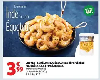 Auchan Crevettes Décortiquées Cuites Réfrigérées Marinées Ail Et Fines Herbes offre