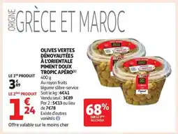 Auchan Olives Vertes Dénoyautées à l'Orientale Piment Doux 'Tropic Apéro' offre