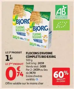 Auchan FLOCONS D'AVOINE COMPLETS BIO BJORG offre