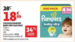Auchan COUCHES PAMPERS BABY-DRY DUO PACK offre