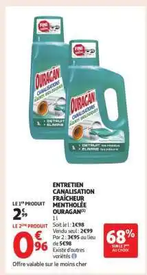 Auchan Entretien Canalisation Fraîcheur Mentholée Ouragan offre
