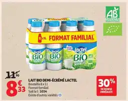Auchan Lait Bio Demi-Écrémé Lactel offre
