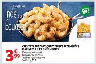 Auchan Crevettes Décortiquées Cuites Réfrigérées Marinées Ail Et Fines Herbes offre