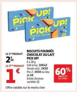Auchan Biscuits fourrés chocolat au lait Pick Up! offre