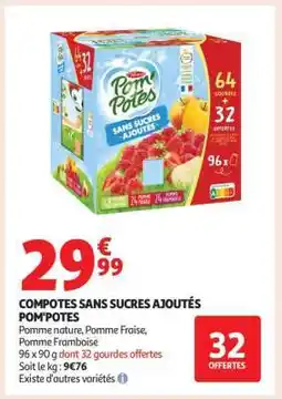 Auchan COMPOTES SANS SUCRES AJOUTÉS POM'POTES offre