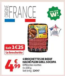 Auchan 4 Brochettes De Bœuf Haché Plein Grill Socopa offre