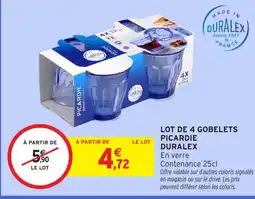 Intermarché DURALEX Lot de 4 gobelets picardie offre