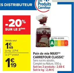 Cora x Carrefour Pain de mie maxi carrefour classic offre