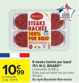 Cora x Carrefour BIGARD 8 steaks hachés pur bœuf 15% M.G. offre