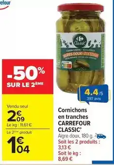 Carrefour Drive Carrefour - cornichons en tranches classic offre