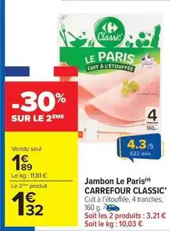 Carrefour Drive Carrefour - jambon le paris classic offre