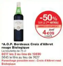 Monoprix Aop bordeaux croix d'albret rouge biologique offre