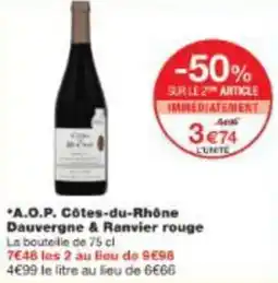 Monoprix Aop côtes du rhône dauvergne & ranvier rouge offre