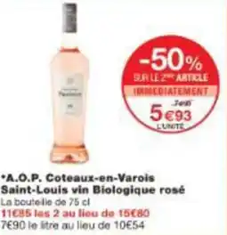 Monoprix Aop coteaux en varois saint louis vin biologique rosé offre