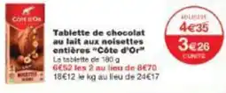 Monoprix Tablette de chocolat au lait aux noisettes entières côte d'or offre