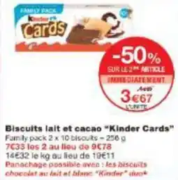 Monoprix Biscuits lait et cacao kinder cards offre