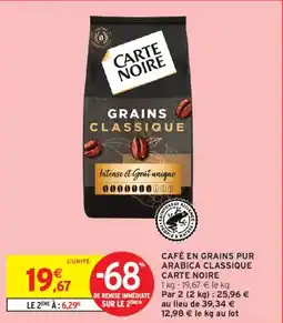 Intermarché CARTE NOIRE Café en grains pur arabica classique offre