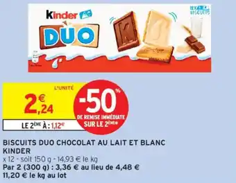 Intermarché KINDER Biscuits duo chocolat au lait et blanc offre