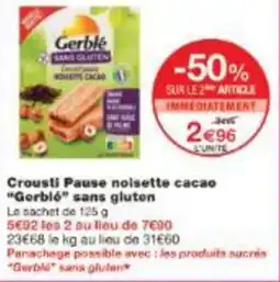 Monoprix Crousti pause noisette cacao gerbló sans gluten offre