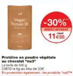 Monoprix Protéine en poudre végétale au chocolat nu3 offre
