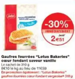 Monoprix Gaufres fourrées lotus bakeries cœur fondant saveur vanille offre