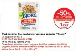 Monoprix Plat cuisiné bio boulghour quinoa sésame bjorg offre