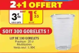 La Foir'Fouille Lot de 100 gobelets offre