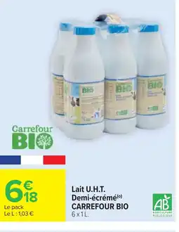 Cora x Carrefour CARREFOUR BIO Lait U.H.T. Demi-écrémé offre
